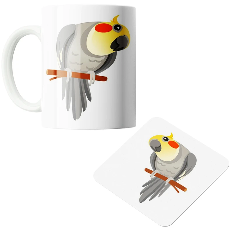 ماگ پاد آفرین مدل طوطی بامزه کد z488 به همراه زیر لیوانی