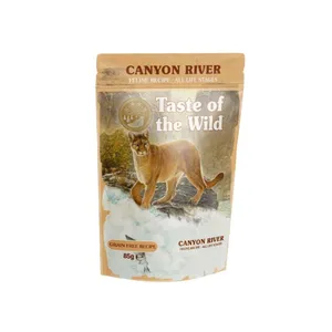 پوچ گربه مسن تیست آف ویلد مدل Canyon River Feline Recipe طعم ماهی قزل‌‌آلا و سالمون وزن ۸۵ گرم