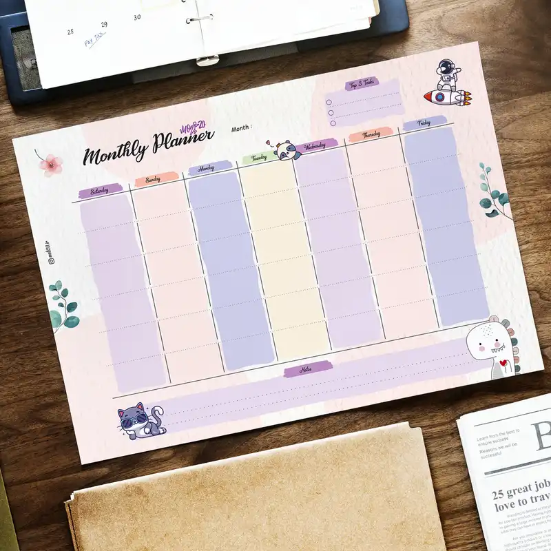 کاغذ یادداشت مدل برنامه ریزی ماهیانه طرح تایم باکس