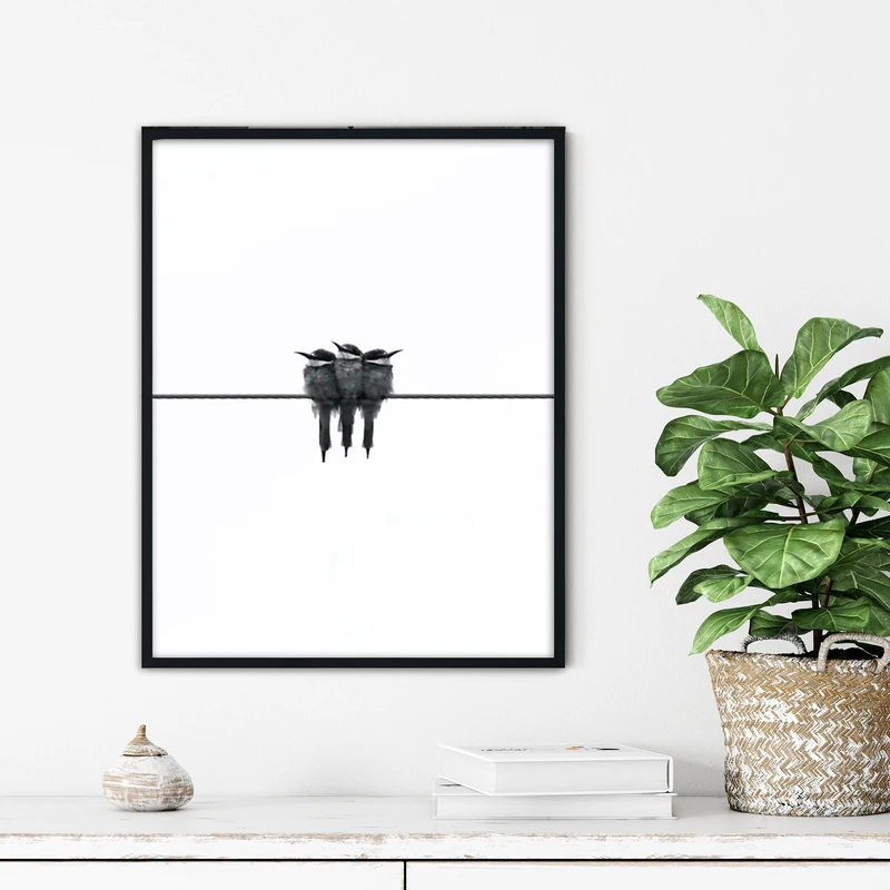 تابلو آتریسا طرح گنجشک مدرن مدل ATFBW31 فریم مشکی