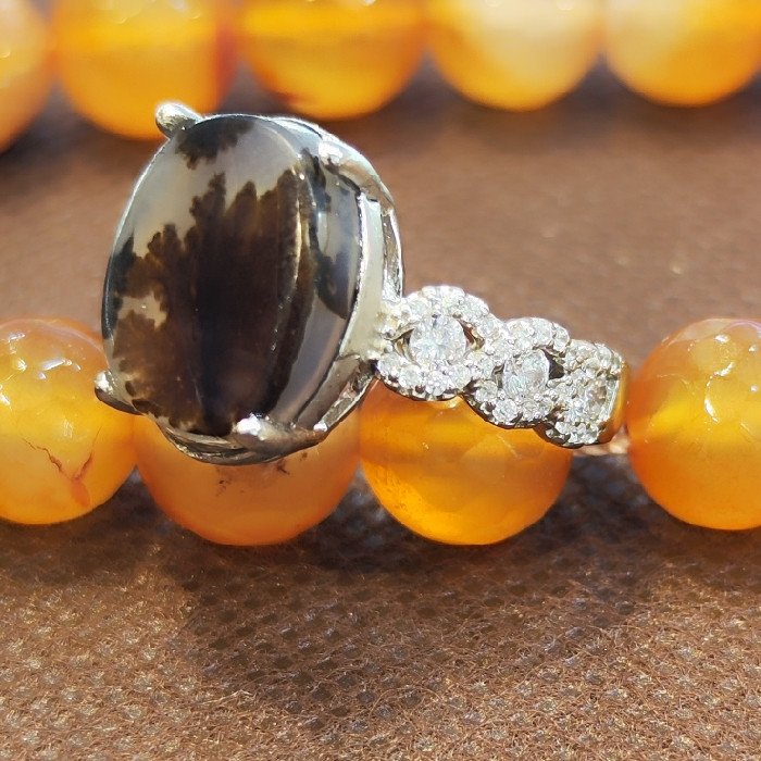 انگشتر نقره زنانه مدل عقیق شجر کد 5880