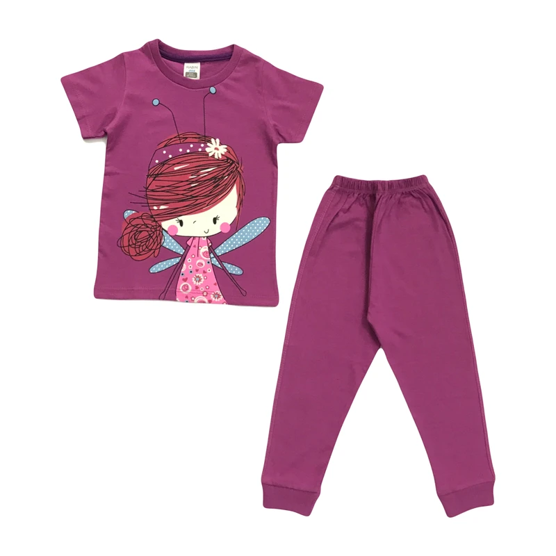 ست تی شرت آستین کوتاه و شلوار راحتی دخترانه مدل دخترک سنجاقکی کد 63