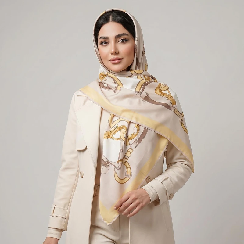 روسری زنانه آنالیا مدل ابریشم خاص دور دست دوز مزونی کد ana-6058