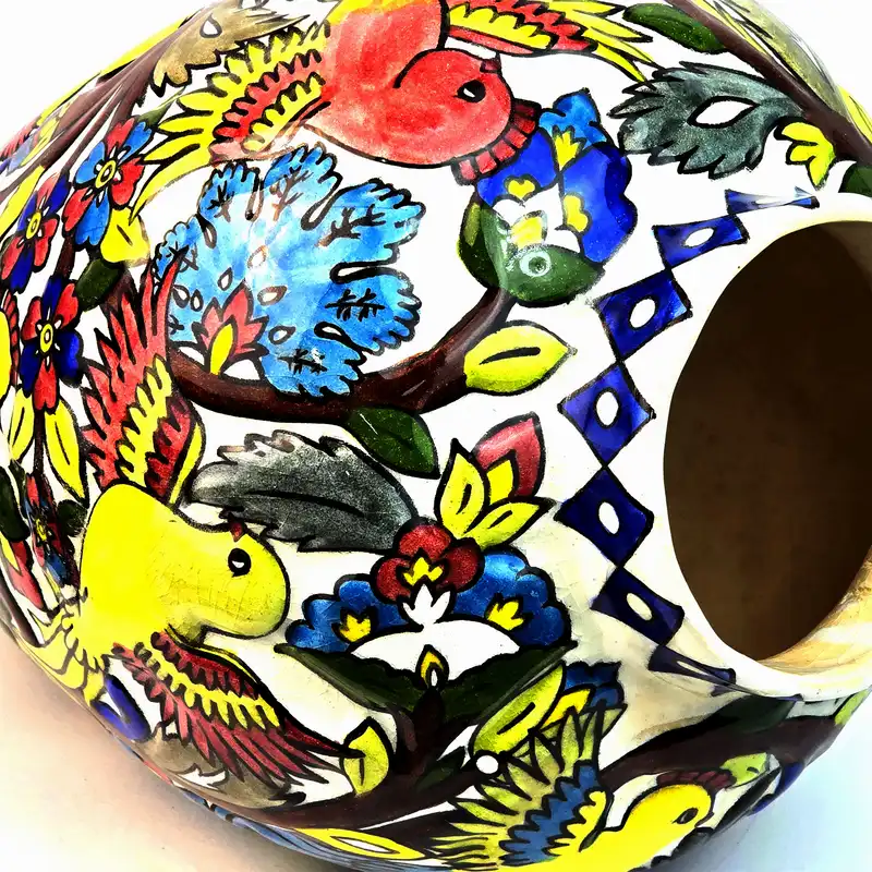 گلدان سرامیکی مدل بلونی طرح گل و مرغ