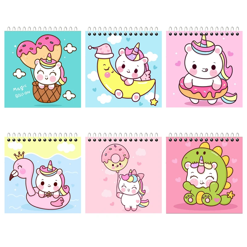 دفترچه یادداشت 50 برگ آلبالو طرح اسب تک شاخ یونیکورن بسته 6 عددی