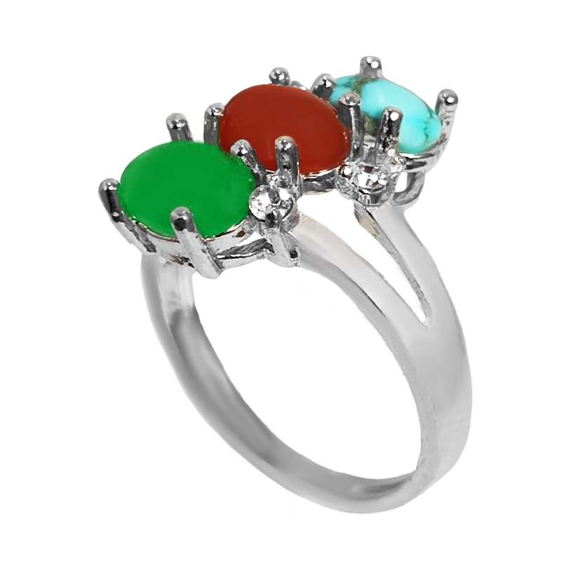 انگشتر نقره زنانه مدل عقیق سه نگین کد YW4218