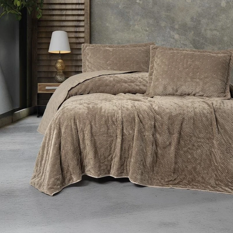 سرویس روتختی 2 نفر 3 تکه کاتن باکس مدل Softness Y.Ortusu Boleta Bej C.K