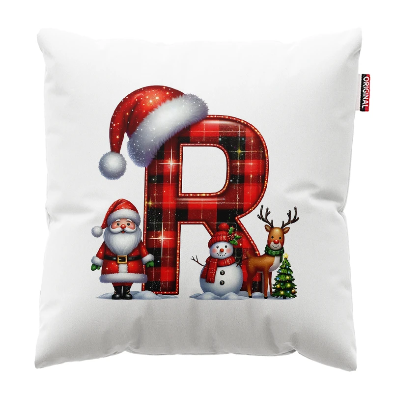 کوسن پاد آفرین مدل کریسمس طرح حرف R کد PK302656 سایز 30*30 سانتی متر 