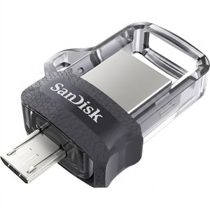 فلش مموری دوکاره سن دیسک مدل Ultra Dual Drive M3.0 ظرفیت 128 گیگابایت با رابط USB3.0 و MicroUSB، سرعت خواندن تا 150 مگابایت بر ثانیه و پشتیبانی از اپلیکیشن SanDisk Memory Zone