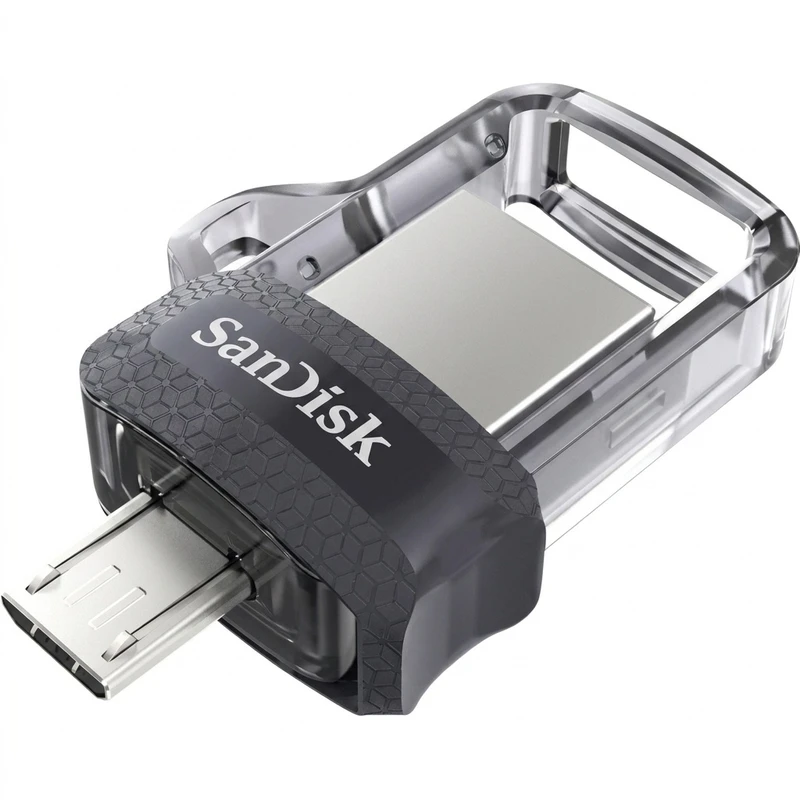 فلش مموری دوکاره سن دیسک مدل Ultra Dual Drive M3.0 ظرفیت 128 گیگابایت با رابط USB3.0 و MicroUSB، سرعت خواندن تا 150 مگابایت بر ثانیه و پشتیبانی از اپلیکیشن SanDisk Memory Zone