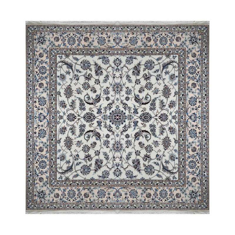 فرش دستبافت ۴ متری مدل مربع افشان نایین ۶لا کد 674 زمینه کرم