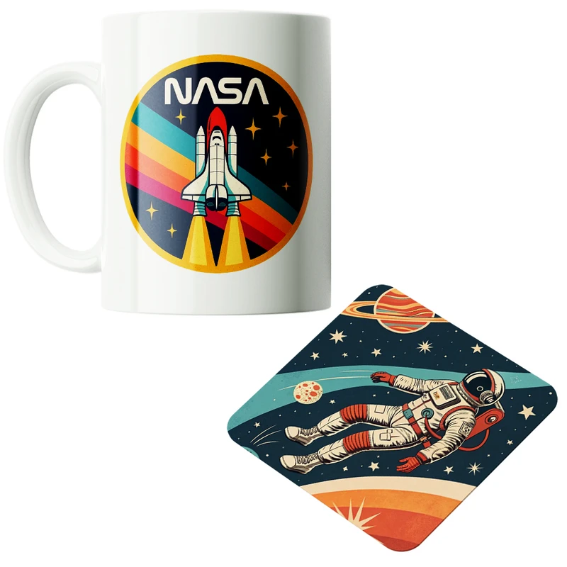 ماگ پاد آفرین مدل فضانورد سیاره منظومه شمسی موشک آدم فضایی کد PZ186 به همراه زیرلیوانی