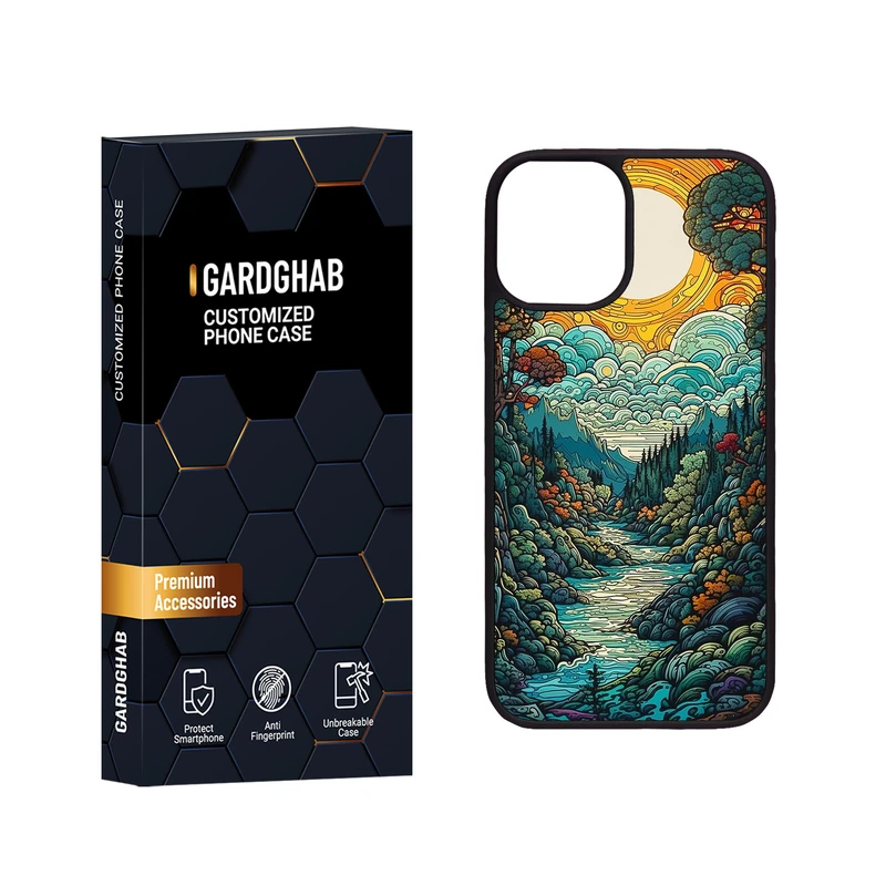 کاور گارد قاب مدل دور ژله ای پشت گلس هنری مناسب برای گوشی موبایل اپل iPhone 12 Mini