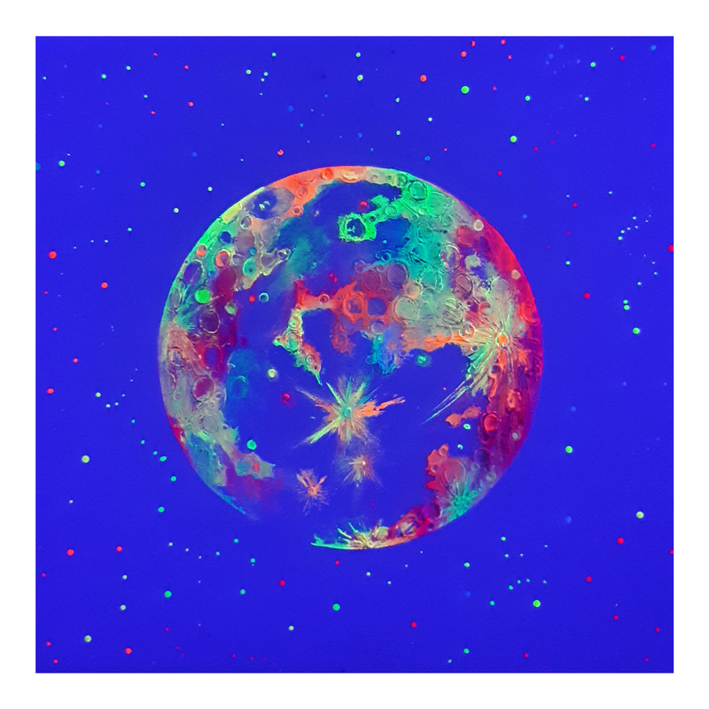تابلو نقاشی اکریلیک مدل بلک لایت طرح ماه کد 13