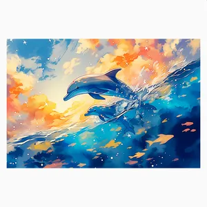 فرش پارچه‌ای مدل فرشینه طرح پرش دلفین ها کد AR3059067