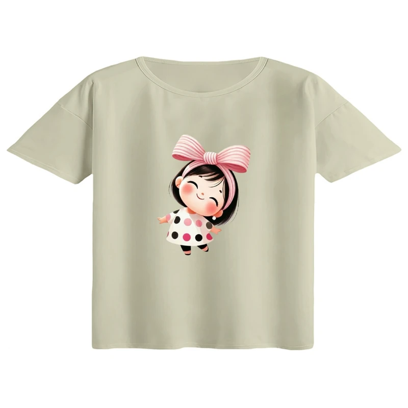 کراپ تی‌شرت آستین کوتاه زنانه مدل دخترک کد 3