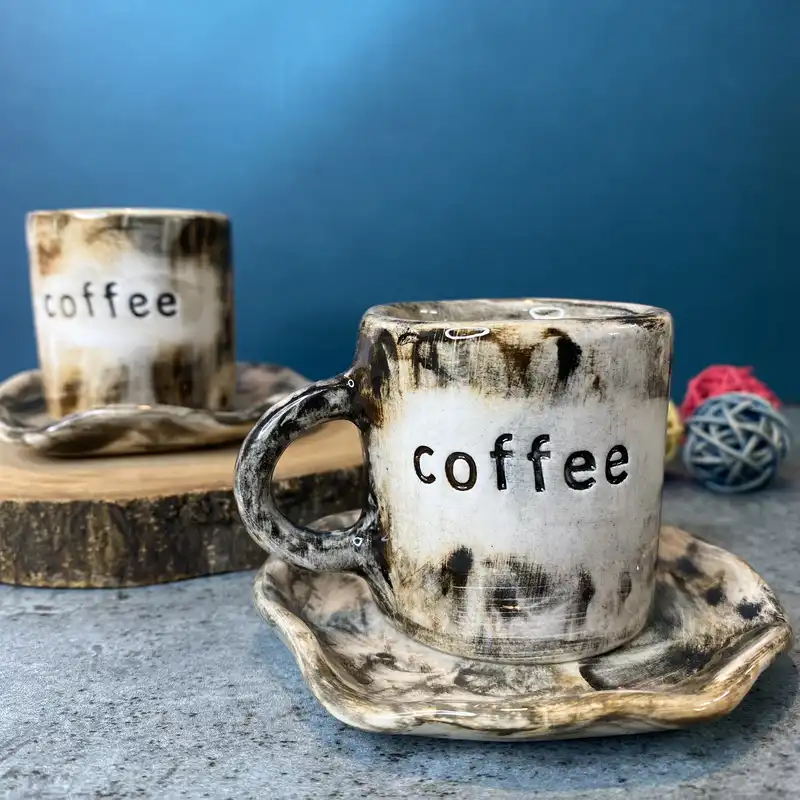 ست فنجان و نعلبکی سرامیکی طرح کافی