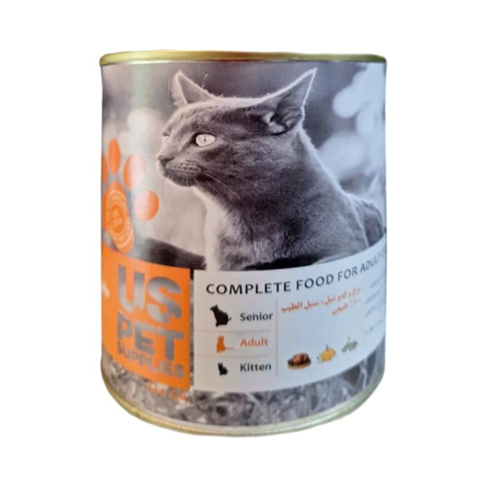 کنسرو گربه یو اس پت مدل گوشت مرغ و کدوتنبل و سنبل الطیب وزن 800 گرم