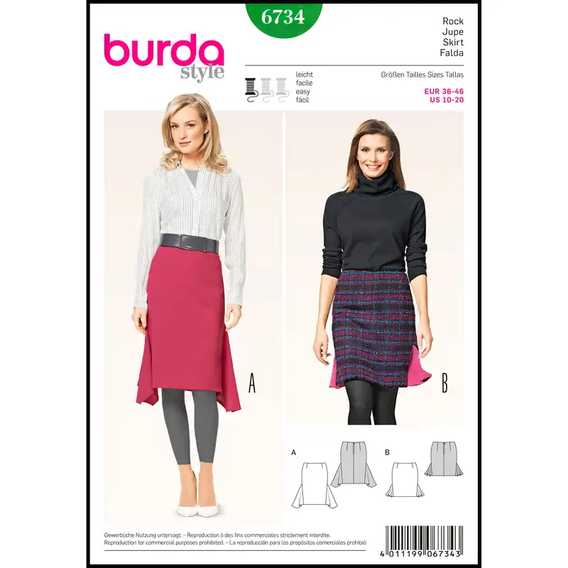 الگو خیاطی دامن زنانه بوردا استایل کد 6734 سایز 36 تا 46 متد مولر