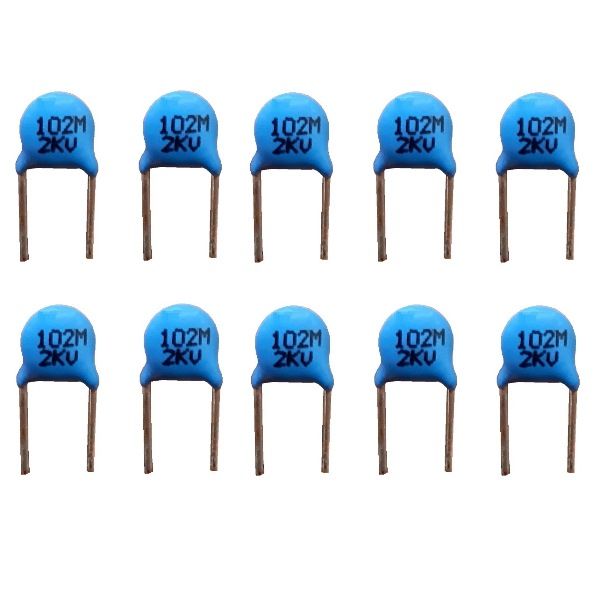 خازن 1 نانوفاراد 2 کیلو ولت مدل disc 102M 2Kv بسته 10 عددی