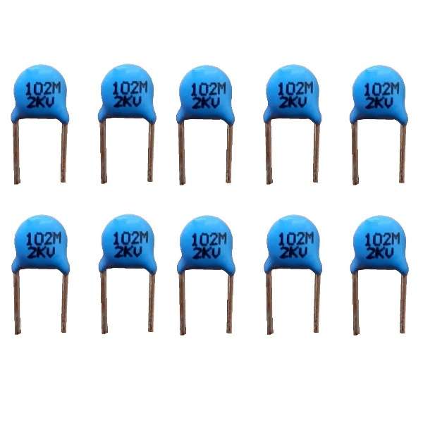 خازن 1 نانوفاراد 2 کیلو ولت مدل disc 102M 2Kv بسته 10 عددی