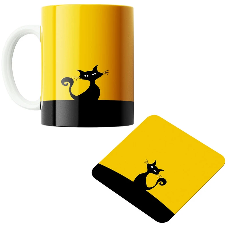 ماگ پاد آفرین مدل گربه کد 670 به همراه زیر لیوانی 