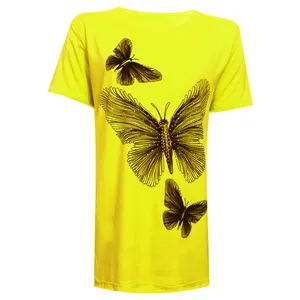 تی شرت آستین کوتاه زنانه مدل سه پروانه نخی ویسکوز نگینی کد tm-1984 رنگ زرد