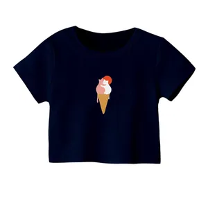 کراپ‌ تی‌شرت آستین کوتاه زنانه مدل بستنی گربه ای