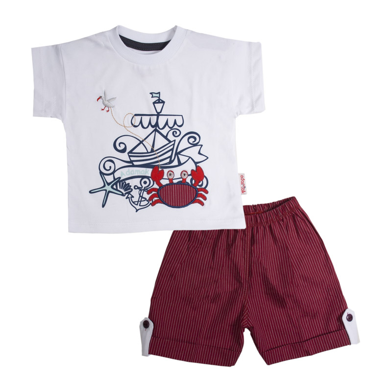 ست تی شرت و شلوارک نوزادی آدمک مدل خرچنگ کد 16010 رنگ سفید