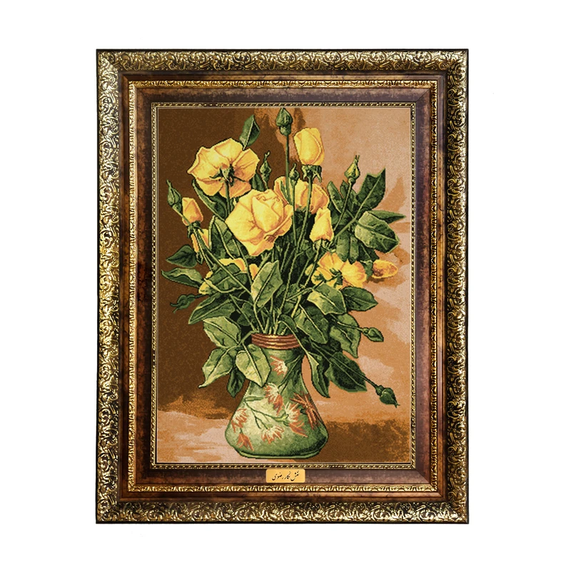 تابلو فرش ماشینی نقش نگار رضوی طرح گل کد 2189H