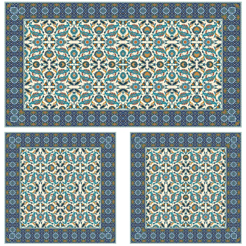 ست رومیزی سه تکه مدل مستطیل مربع طرح اسلیمی کد 9986