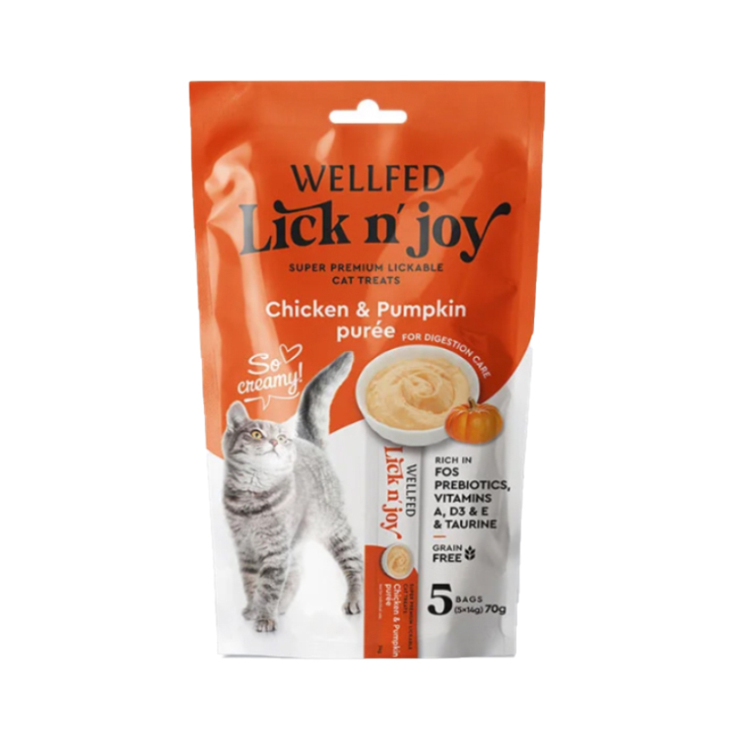 تشویقی گربه ولفد مدل تقویت سیستم گوارش طعم مرغ و کدو حلوایی بسته 5 عددی