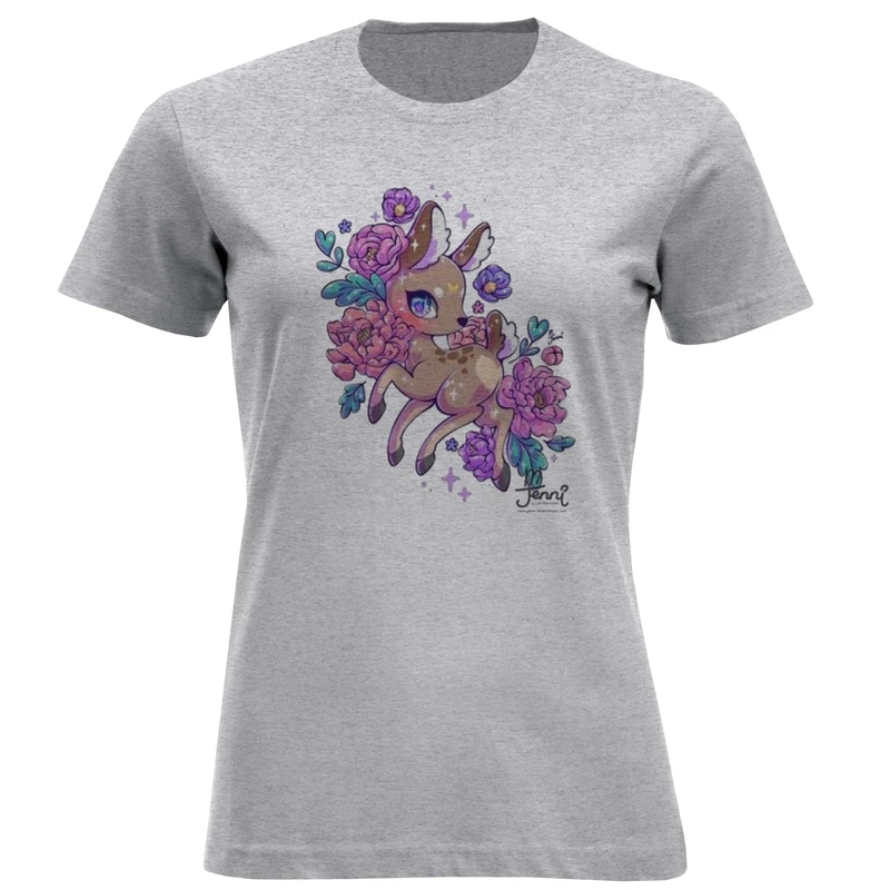 تی شرت آستین کوتاه زنانه مدل بچه آهو و گل D231