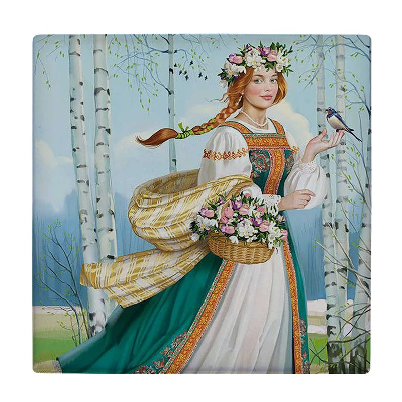 زیر لیوانی  طرح نقاشی بانو و سبد گل کد    5881274_4450