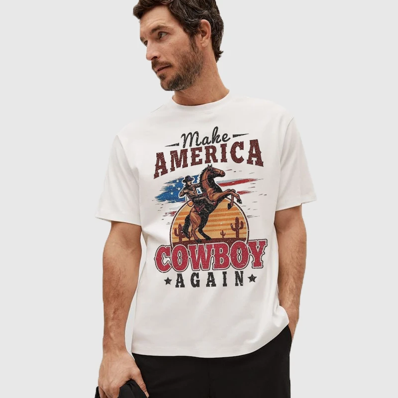 تی شرت آستین کوتاه مردانه مدل وینتیج قدیمی cowboy کابویی mo485