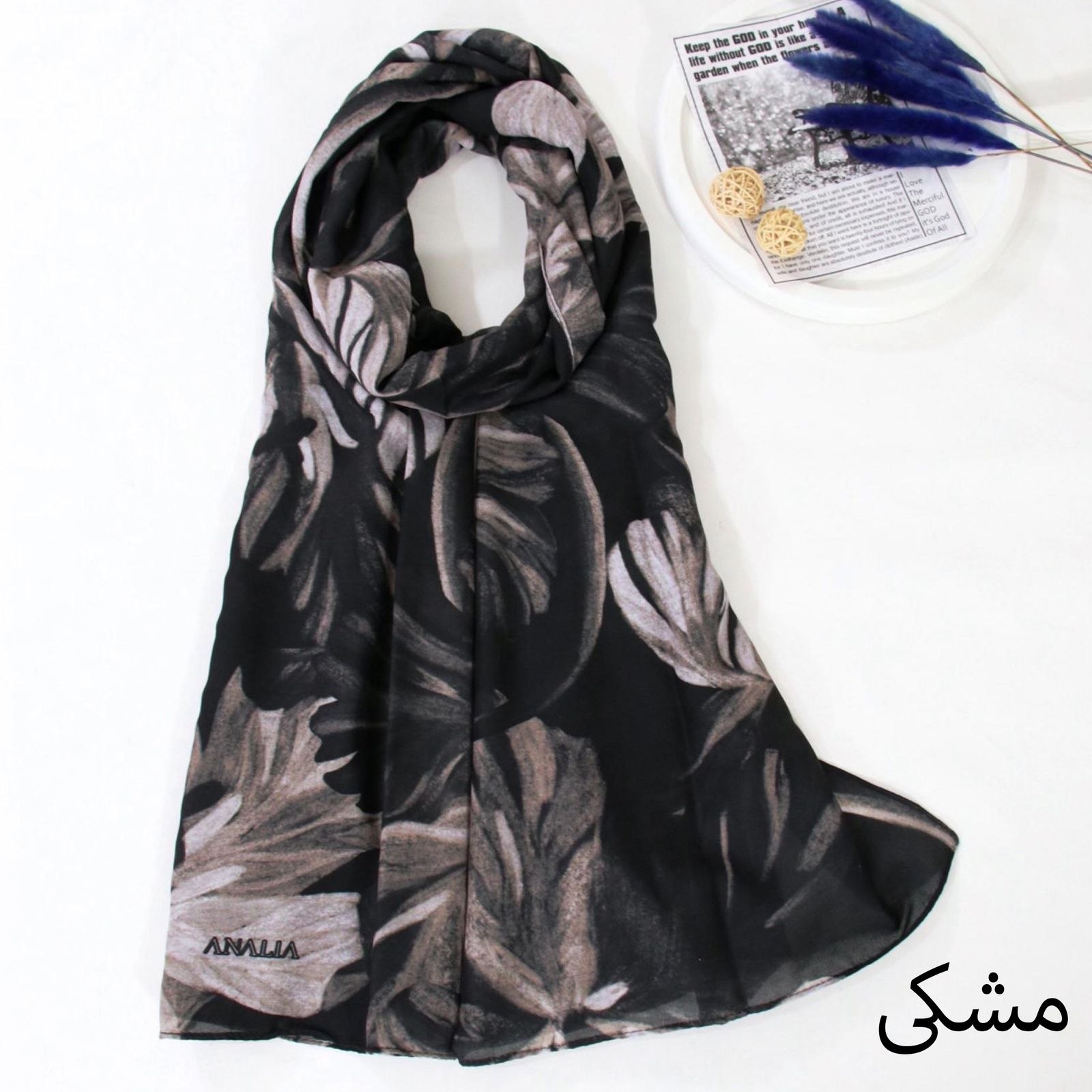 شال زنانه آنالیا مدل نخی مزونی طرح گل کد 2604-1 -  - 15