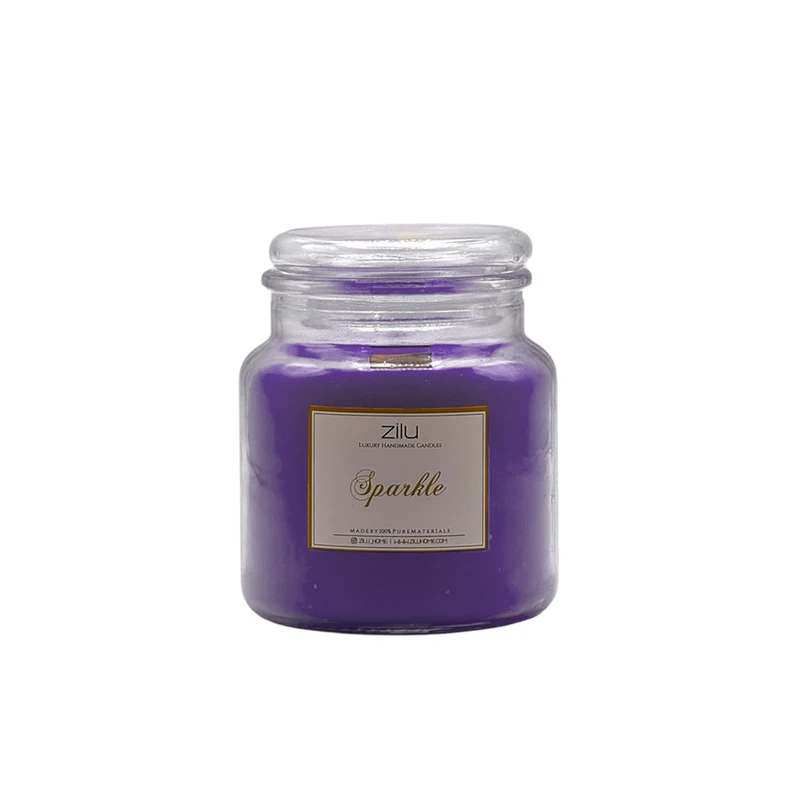 شمع لیوانی معطر شمع زیلو مدل اسپارکل متوسط با رایحه اسطوخودوس (لوندر) زمان اتمام 75 ساعت