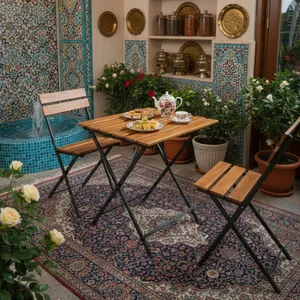 میز و صندلی ناهارخوری دو نفره مدل  تاشو چوبی کد 8060