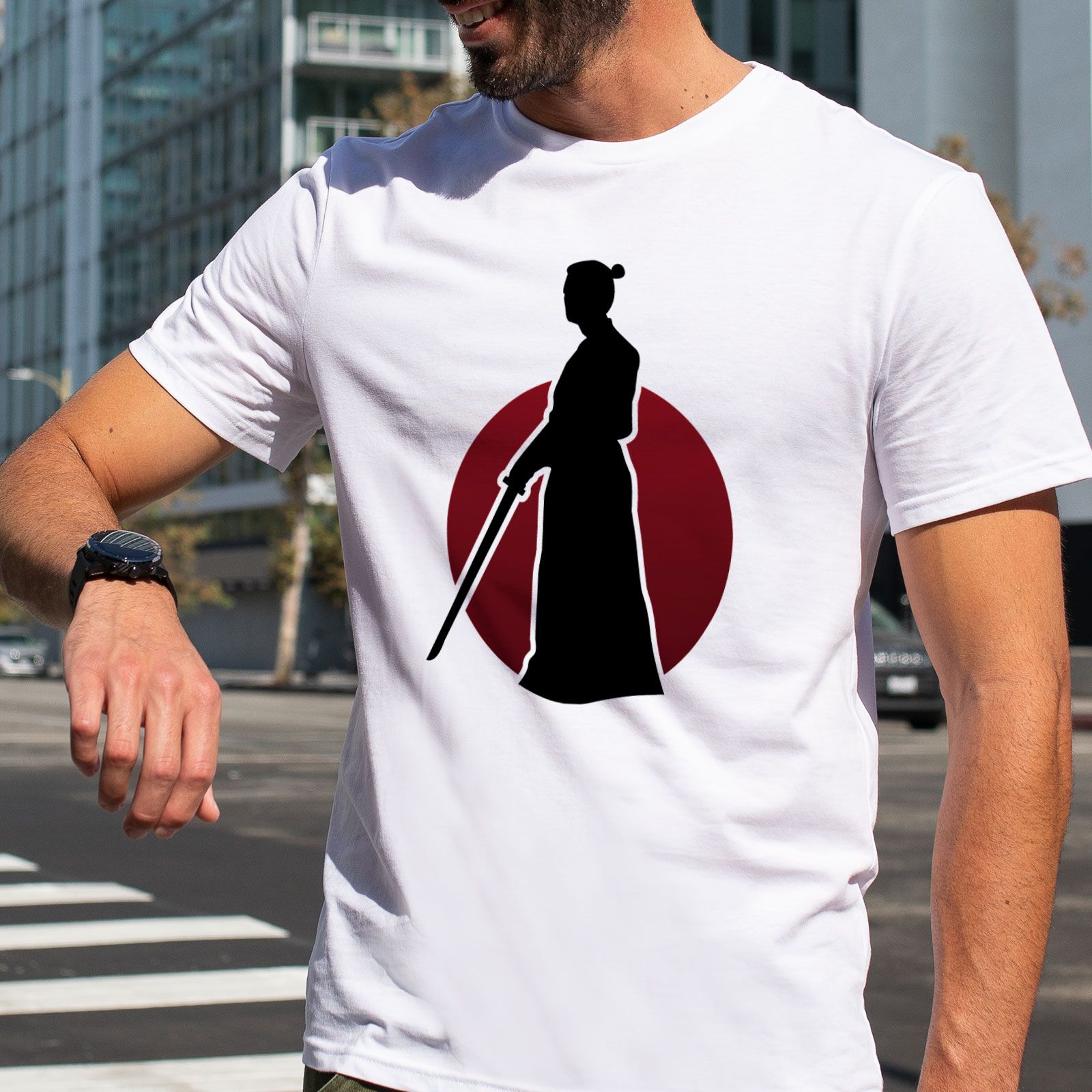 تی شرت آستین کوتاه مردانه هومرو مدل TW458 طرح سامورایی -  - 7