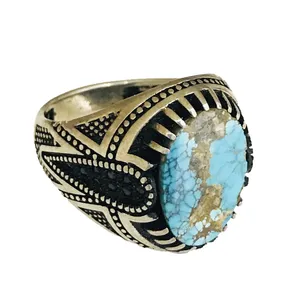 انگشتر نقره مردانه مدل سیاه قلم فیروزه نیشابوری