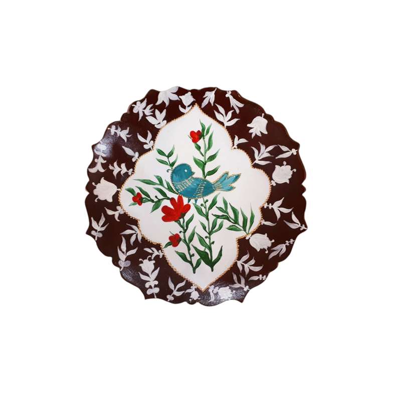 بشقاب دیوارکوب سفالی طرح گل و مرغ کد 88