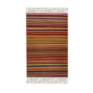 گلیم دستبافت یک و نیم متری مدل راه راه رنگی