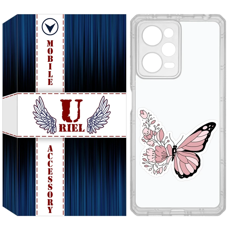 کاور یوریل مدل Clear کد 98 طرح پروانه مناسب برای گوشی موبایل شیائومی Poco X5 Pro / Redmi Note 12 Pro / Note 12 Pro Plus
