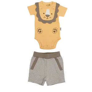 ست بادی و شلوارک نوزادی پسرانه نیلی مدل lion s 2022