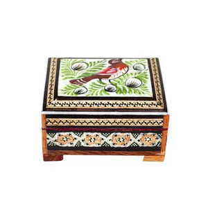 جا سکه ای خاتم کاری مدل لولادار طرح گل و مرغ برجسته کد 7p6Gr1f2