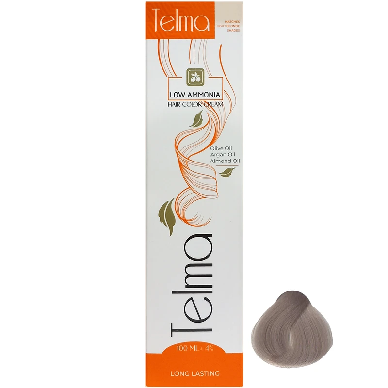 رنگ مو تلما مدل Low Ammonia شماره 9.11 حجم 100 میلی لیتر رنگ بلوند خاکستری خیلی روشن