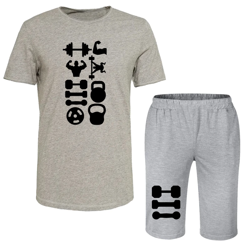 ست تی شرت و شلوارک مردانه مدل TB020 طرح فیتنس رنگ طوسی