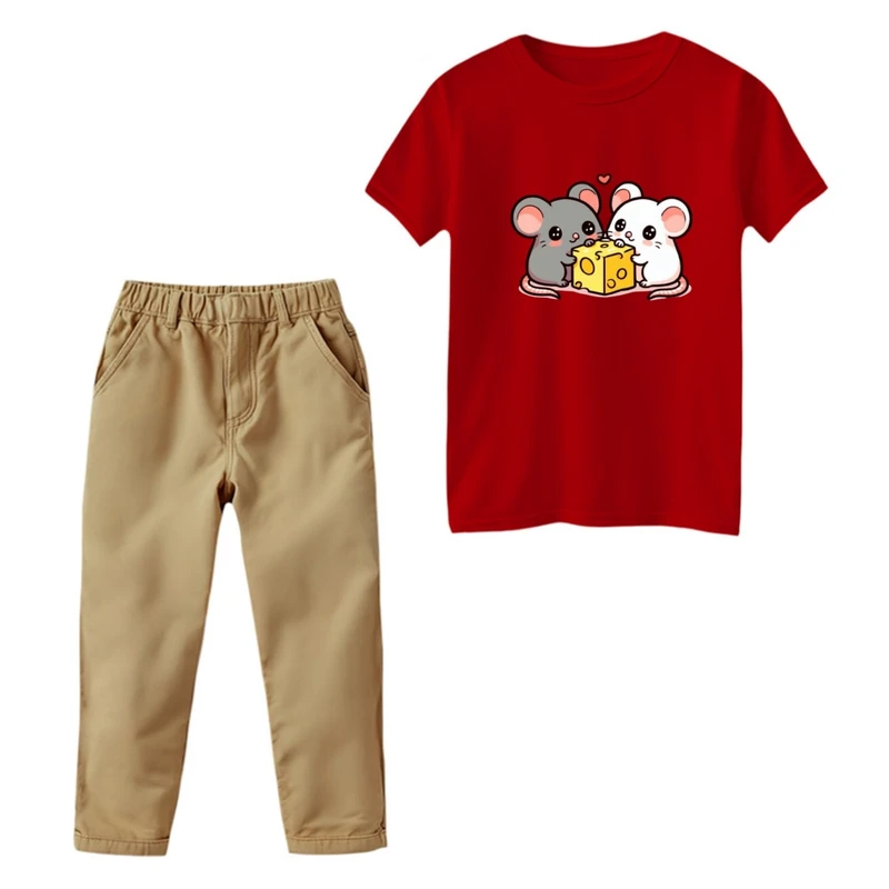 ست تی‌شرت و شلوار دخترانه مدل موش های شکمو