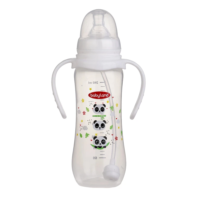 شیشه شیر بیبی لند مدل کلاسیک فندقی دسته دار کد 05555-pp گنجایش 240 میلی لیتر 