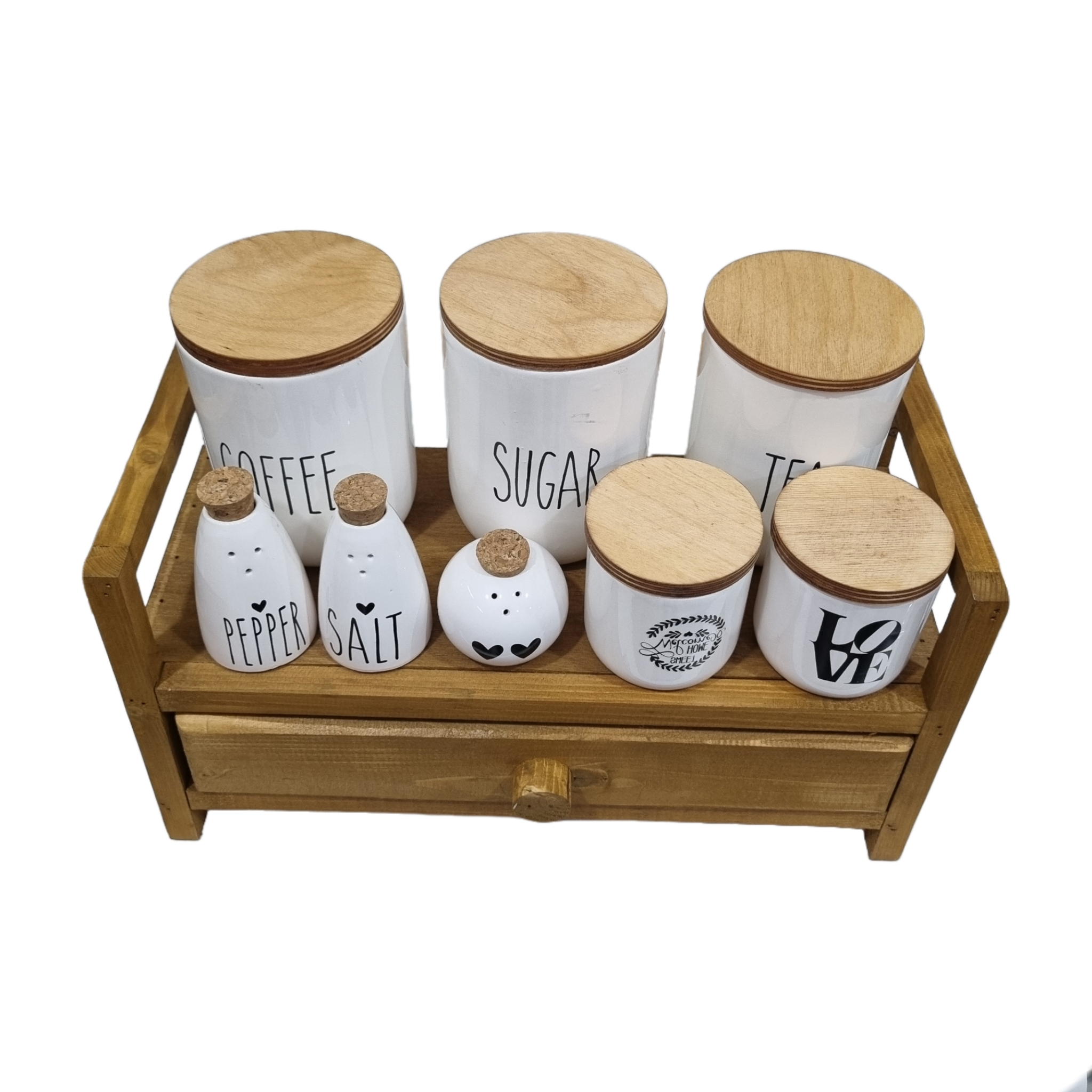 جا ادویه 9 پارچه مدل دو طبقه چوبی سرامیکی